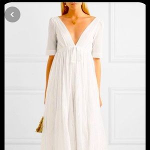 Kalita Ushi white cotton silk blend lattice plunge neck maxi dress sz xs new
